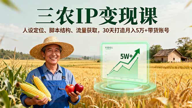 三农IP变现课,人设定位、脚本结构、流量获取,30天打造月入5万+带货账号-爱搞米