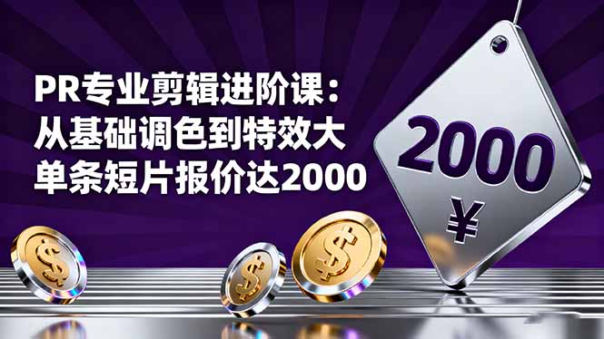 PR专业剪辑进阶课：从基础调色到特效大片的进阶技能，单条短片报价达2000-爱搞米