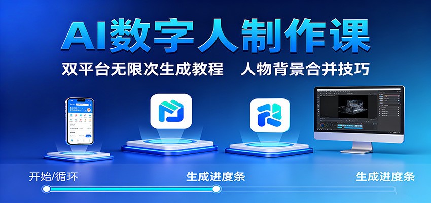 AI数字人制作课：双平台无限次生成教程，人物背景合并技巧-爱搞米