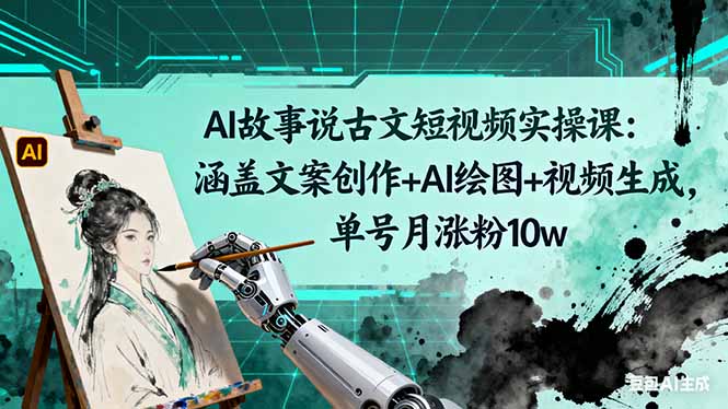 AI故事说古文短视频实操课:涵盖文案创作+AI绘图+视频生成,单号月涨粉10w-爱搞米