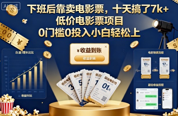 下班后靠卖电影票,十天搞了7k+,低价电影票项目,0门槛0投入小白轻松上手【揭秘】-爱搞米