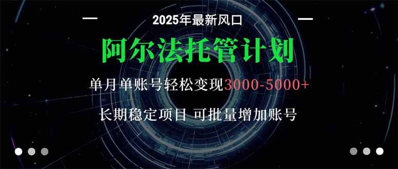 阿尔法托管计划 单账号月入3000-5000,长期稳定项目,新手小白轻松上手。-爱搞米
