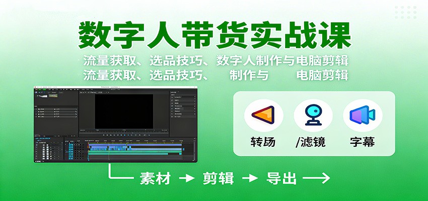 数字人变现实战课：流量获取、选品技巧、数字人制作与电脑剪辑-爱搞米