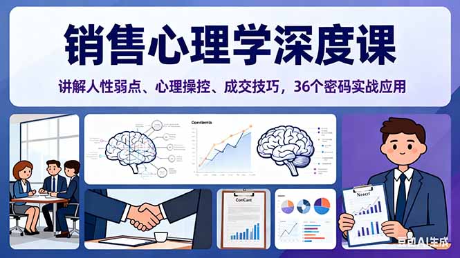 销售心理学深度课，讲解人性弱点、心理操控、成交技巧，36个密码实战应用-爱搞米