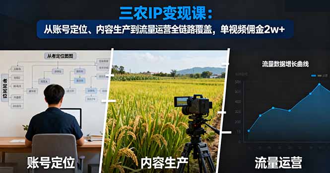 三农IP变现课：从账号定位、内容生产到流量运营全链路覆盖，单视频佣金2w+-爱搞米