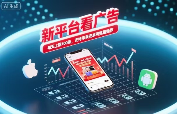 新台看广告，养好机一条5毛到5块，单机日入30到100，支持苹果安卓，可批量操作。-爱搞米