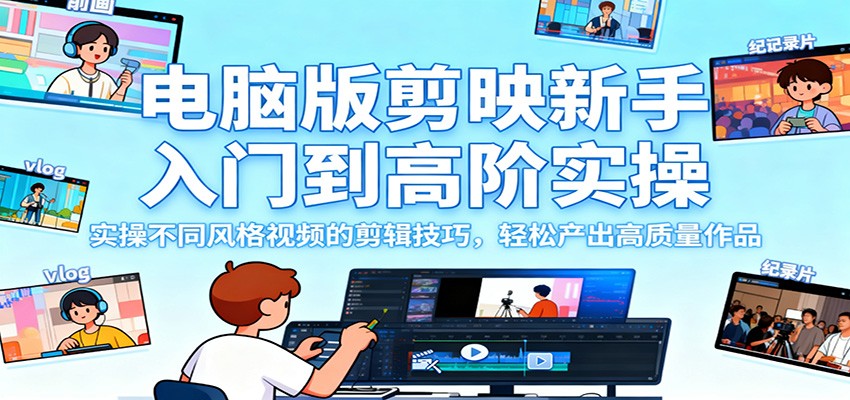 电脑版剪映新手入门到高阶实操,实操不同风格视频的剪辑技巧,轻松产出高质量作品-爱搞米