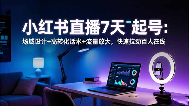 小红书直播7天起号：场域设计+高转化话术+流量放大，快速拉动百人在线-爱搞米