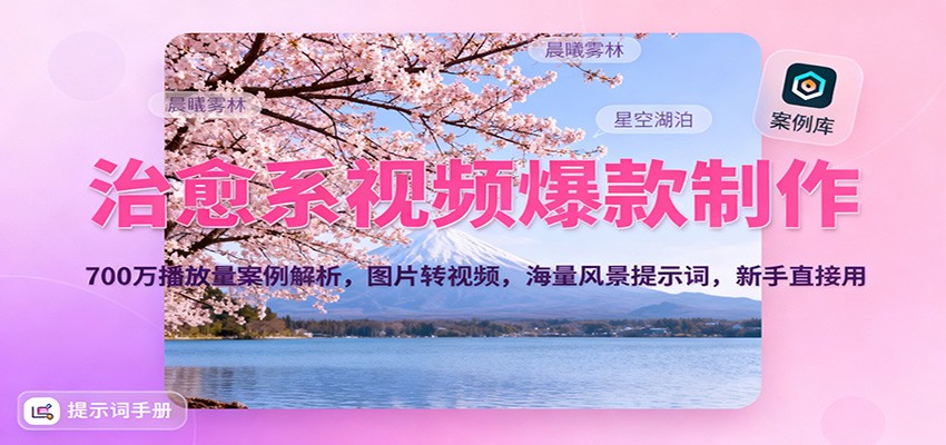 治愈系视频爆款制作，700万播放量案例解析，图片转视频，海量风景提示词，新手直接用-爱搞米