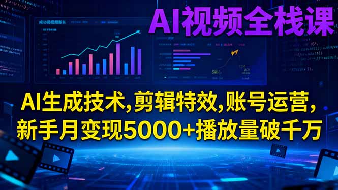 AI视频全栈课:AI生成技术,剪辑特效,账号运营,新手月变现5000+播放量破千万-爱搞米
