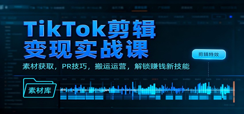 TikTok剪辑变现实战课：素材获取，PR技巧，搬运运营，解锁赚钱新技能-爱搞米