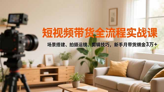 短视频带货全流程实战课，场景搭建、拍摄运镜、剪辑技巧，新手月带货佣金3万+-爱搞米